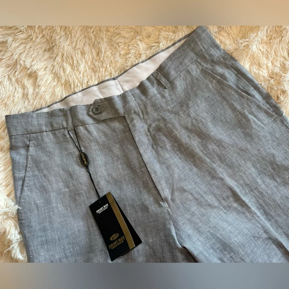 Classic Men's Light Gray Linen Dress Pants